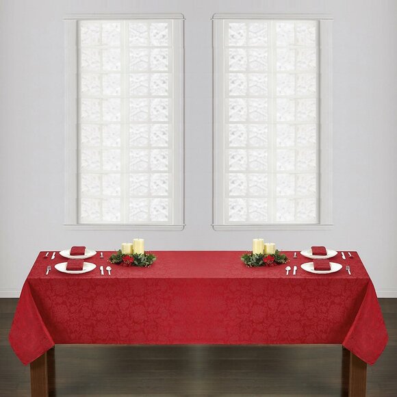 brand new Set: 1 RED Damask Fabric 60"x144" Tablecloth AND 12 Table Napkins - Picture 2 of 6